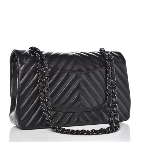 CHANEL Lambskin Chevron Quilted Medium Double Flap So 